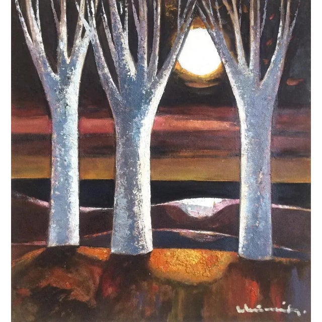 Modern Laimdots Murnieks, Romantic Sunset, 1991, Oil on Cardboard For Sale - Image 3 of 3
