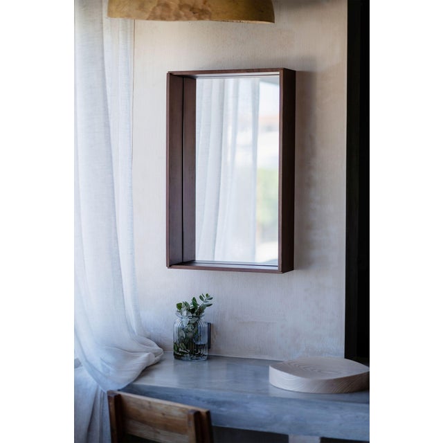 Contemporary Campo Minimalist Wall Mirror in Walnut by Filipe & Viricel For Sale - Image 3 of 7