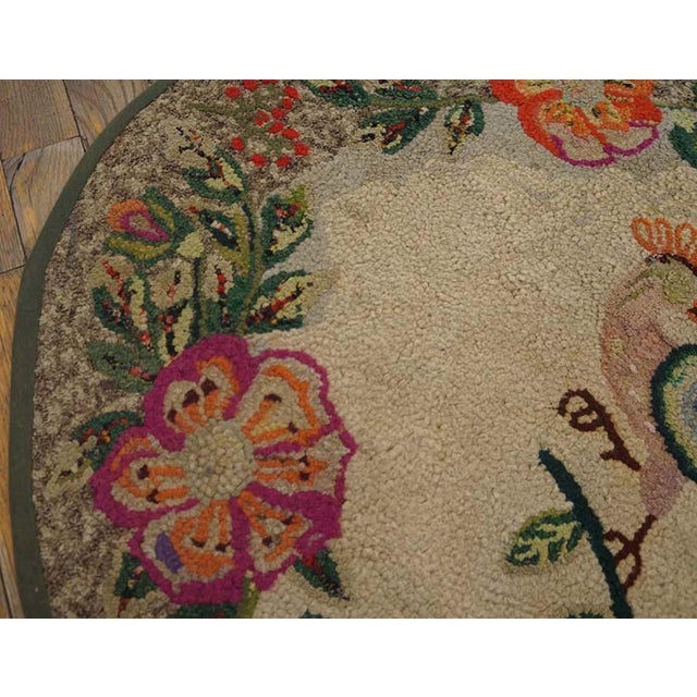 1930s Ivory Floral Antique American Hooked Rug Round 2'8" X 3'0" Handknotted Wool Carpet For Sale - Image 4 of 4