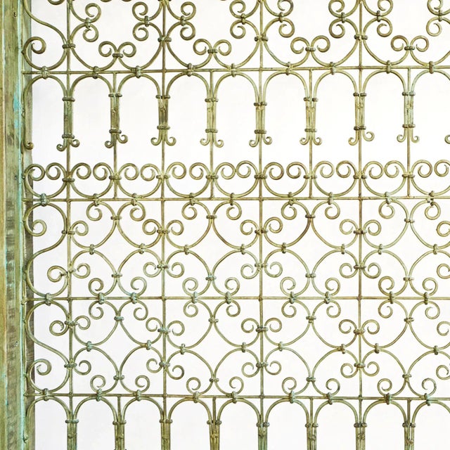 Indian Vintage Large Green Wood Framed Open Iron Screen For Sale - Image 3 of 5