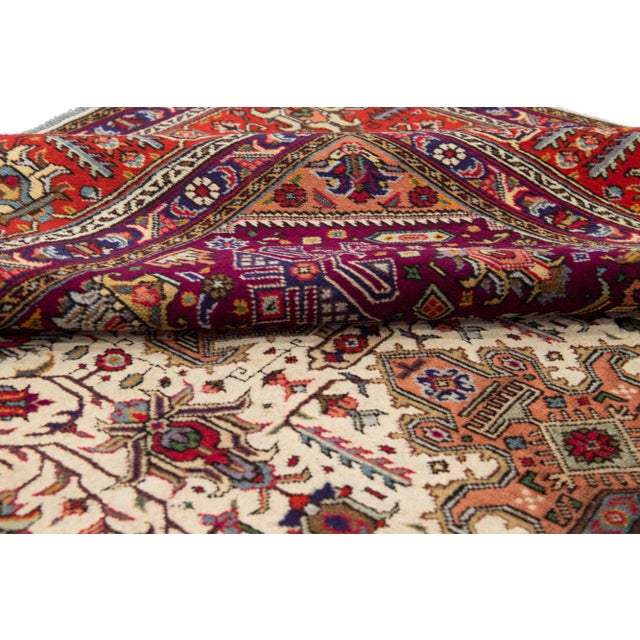 1920s Antique Tabriz Handmade Allover Designed Beige & Red Persian Wool Rug For Sale - Image 11 of 13