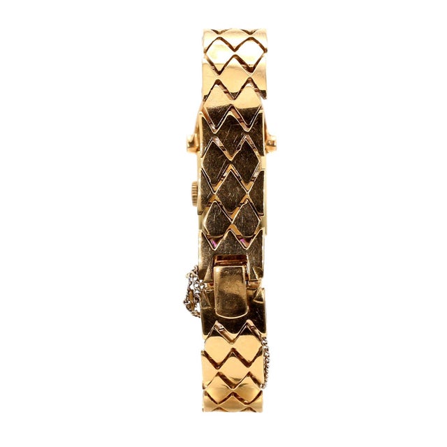 Salmon Mid 20th Century Mercedes Signed 14k Gold Ruby & Diamond Art Deco Hidden Watch Bracelet For Sale - Image 8 of 14