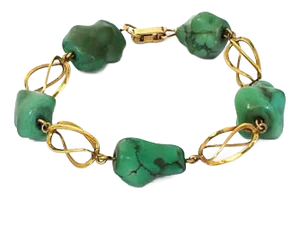 Turquoise Nugget 18k Yellow Gold Link Bracelet