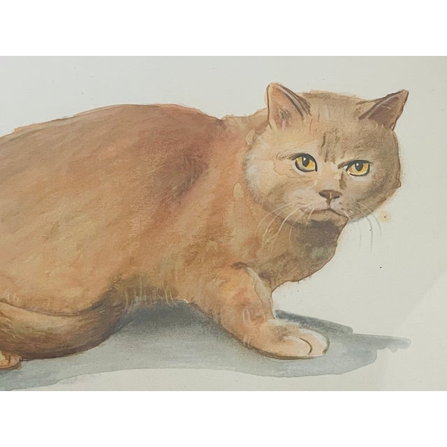 Watercolor Cat Portrait With Stamp Painting For Sale - Image 4 of 5