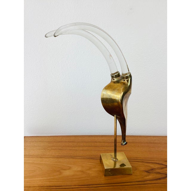 Vintage 1980s Brass & Glass Horns Rams Head Gazelle Statue For Sale In Palm Springs - Image 6 of 7