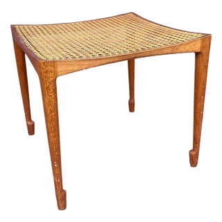 Scandinavian Wooden and Rattan Stool by Bernt Petersen, Denmark, 1957 For Sale