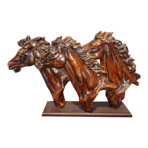 Large Vintage Table Top Three Galloping Horses Statue - Room Decor
