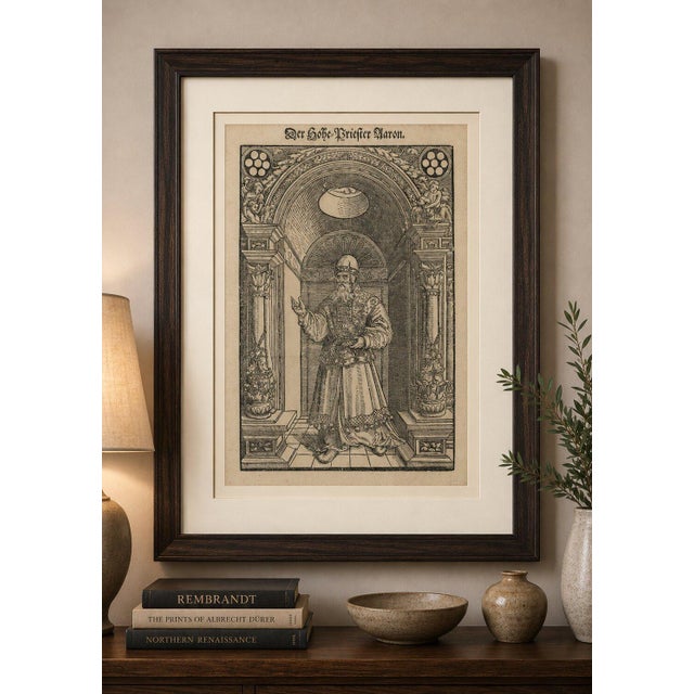 Title: Rare 16th Century Biblical Woodcut of Aaron the High Priest, c.1560–1580 : A striking and historically important...