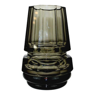 Art Deco Smokey Cut Crystal Vase in the Style of Josef Hoffmann for Moser For Sale