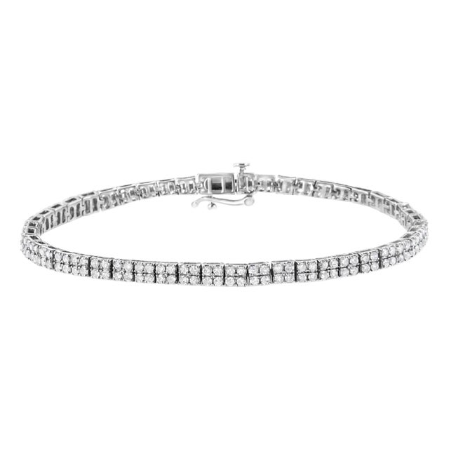 .925 Sterling Silver 3.0 Cttw Prong-Set Round Diamond 2 Row Link Tennis Bracelet (I-J Color, I3 Clarity) - 7.25" For Sale