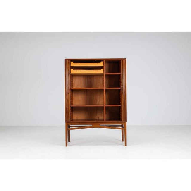 Mid-Century Modern Danish High Cabinet in Teak with Tambour Doors, 1960 For Sale - Image 3 of 15