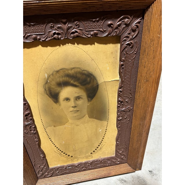 Wood Vintage Wooden Intricate Frame With Photo of a Woman For Sale - Image 7 of 7