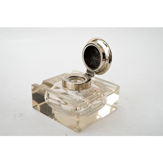 Art Deco inkwell with cut glass and brass( nickel- plated ) around 1920s Original condition