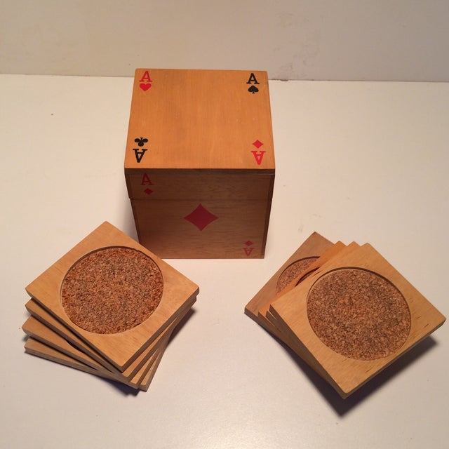 Vintage Wood & Cork Playing Card Coasters Set of 8 Chairish