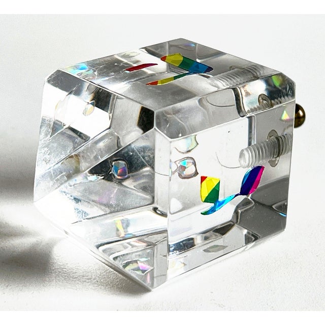 Plastic Faceted Lucite Dreidel With Colorful Prismatic Design and Brass Spinner For Sale - Image 7 of 8