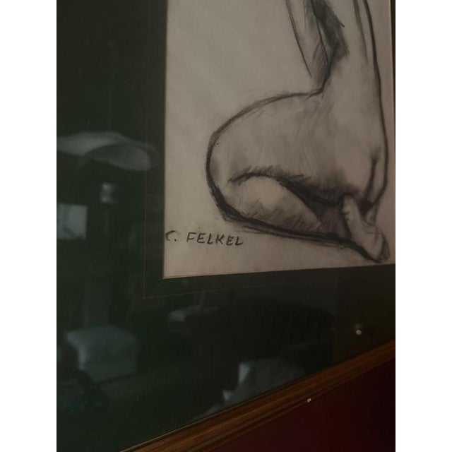 Carl Felkel, Female Nude Charcoal Drawing, Chalk and Charcoal, Framed For Sale - Image 6 of 9
