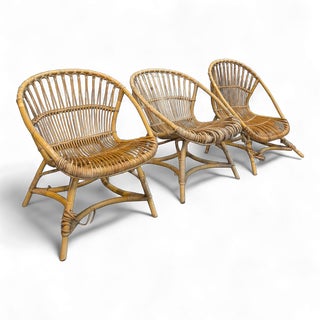Rattan and Bamboo Armchairs, 1960s, Set of 3 For Sale