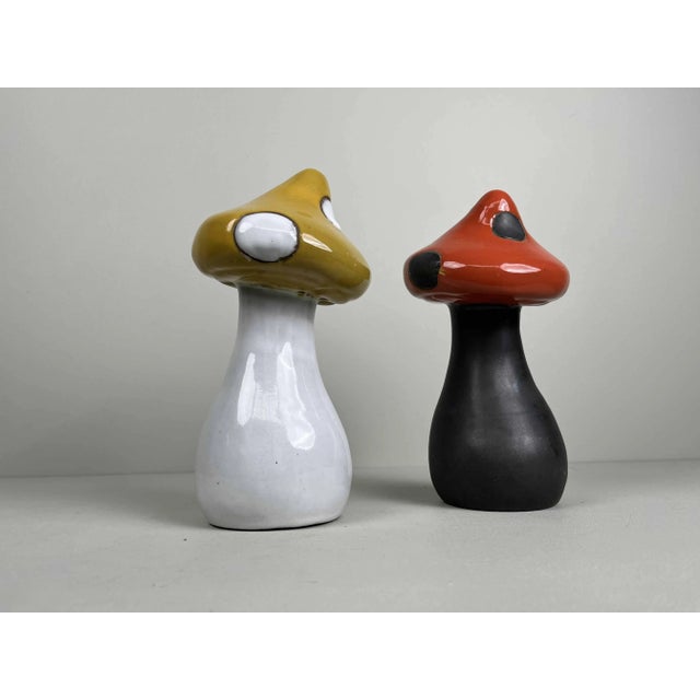 Fun decorative set of two mushrooms. A cheerful, colourful accent in your interior. Glazed terracotta, in perfect...