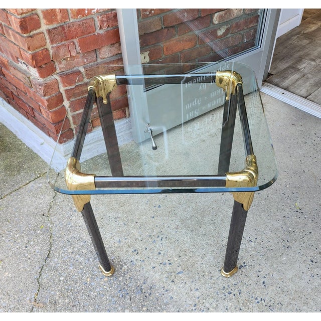 Post Modern Gun Metal, Brass & Glass Side Table For Sale - Image 9 of 12