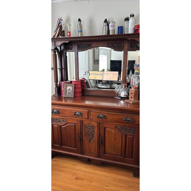 1920s Edwardian Mirror Back Carved Hardwood Buffet Sideboard For Sale In San Francisco - Image 6 of 7