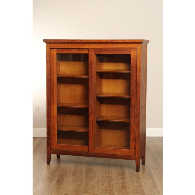 Antique Mission Oak Sliding Glass Door Bookcase For Sale - Image 12 of 18