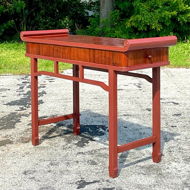 Late 20th Century Vintage Reclaimed Wood Tall Pagoda Console Table For Sale - Image 4 of 13