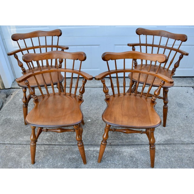 Ethan Allen Vtg. Set of Four Ethan Allen Heirloom Nutmeg Maple Windsor Dining Chairs For Sale - Image 4 of 17