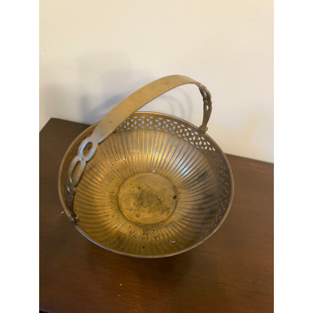 Traditional Vintage Pierced Brass Footed Basket With Handle For Sale - Image 3 of 4