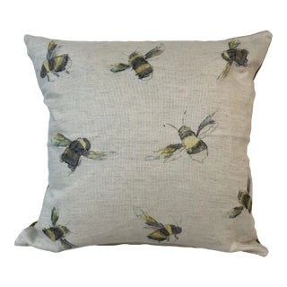 16" Square Decorative Toss Pillow Embellished With a Playful Cloud of Buzzing Bumble Bees - Made in the U K For Sale