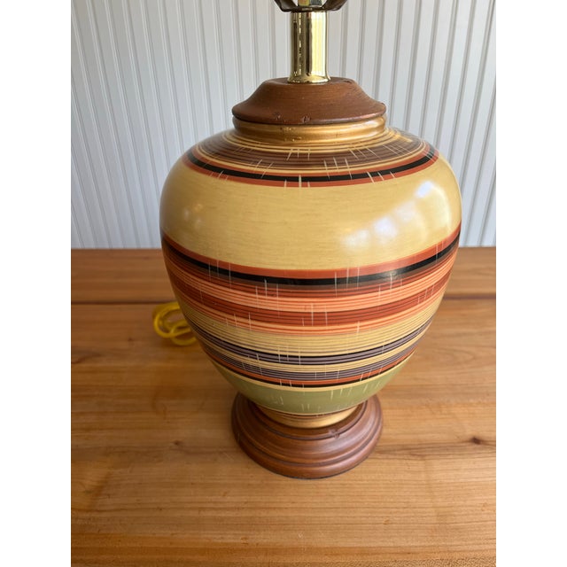 Mid 20th Century Chinese Pottery Table Lamp With Real Wood Accents For Sale - Image 4 of 9
