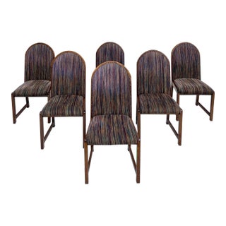 Set of 6 Mid-Century Modern Round Back Wood Upholstered Dining Chairs For Sale