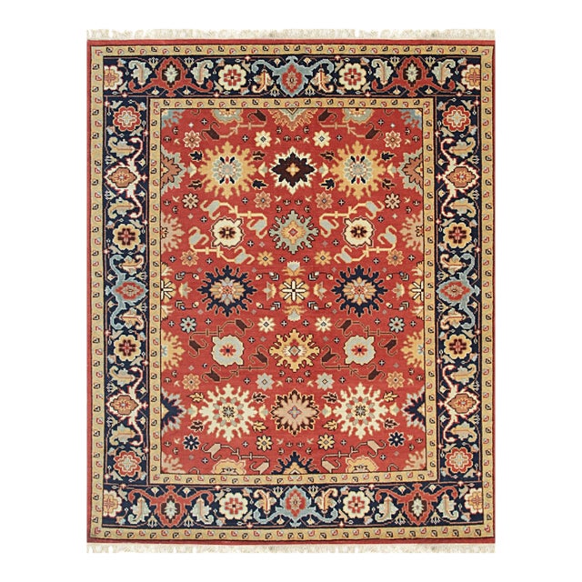 6x9 Majestic Versatile Coral Traditional Geometric Hand Knotted Wool Carpet Rug For Sale