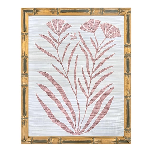 Blush Bamboo Framed Botanical Collage II For Sale