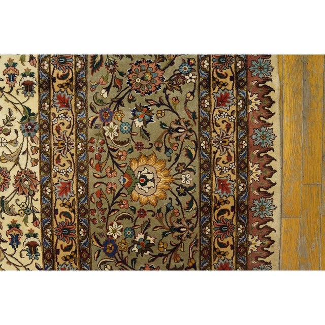 Textile Mid Century Modern Beige Fine Floral Large Scale Antique Tabriz Knotted Wool Rug For Sale - Image 7 of 12