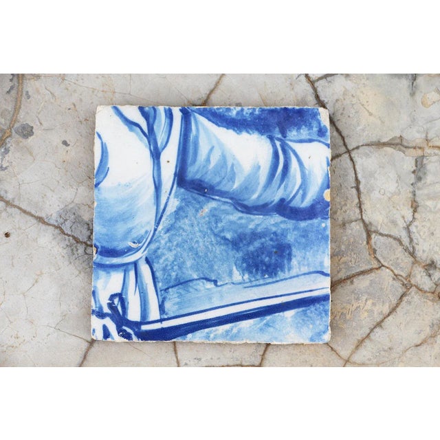 Antique Portuguese Tile Depicting a Torso of a Hunter For Sale - Image 10 of 10