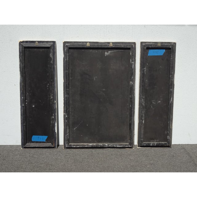 Vintage Oriental Asian Three Panel Picture Screen Crackle & Etched Finish For Sale - Image 16 of 16
