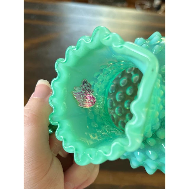 Glass Vintage Fenton Hobnail Uranium Glass Pitcher For Sale - Image 7 of 9