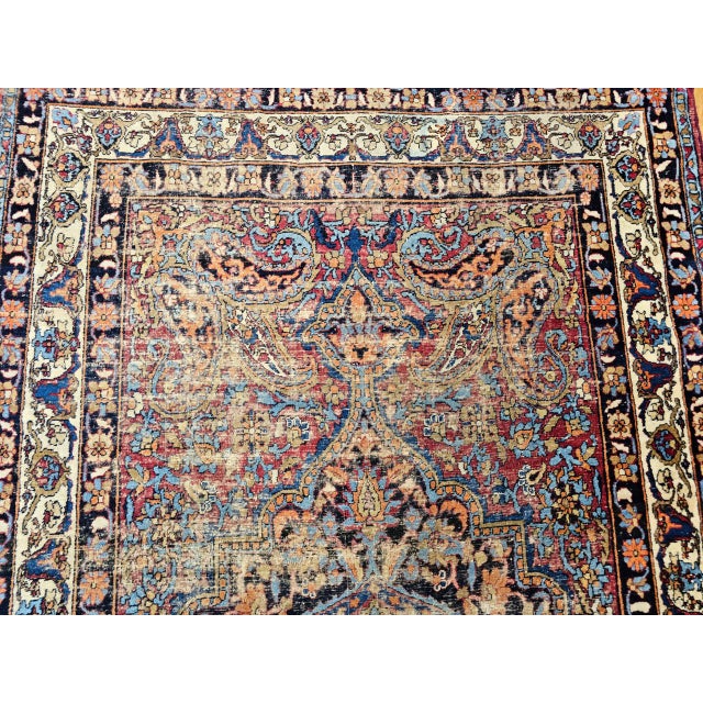 19th Century Persian Kashan Rug, Hand-Knotted Wool, Medallion Floral Design, Red & Navy, 4x7 For Sale In Chicago - Image 6 of 18
