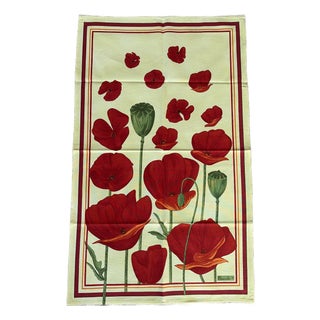 Beauvillé "Coquelicots Rouge" Silk Screen Hand-Printed French Tea Towel For Sale