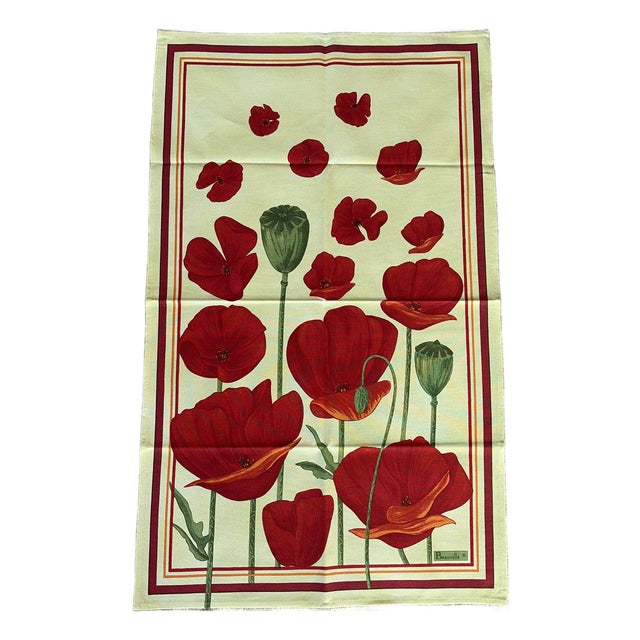 Beauvillé "Coquelicots Rouge" Silk Screen Hand-Printed French Tea Towel For Sale
