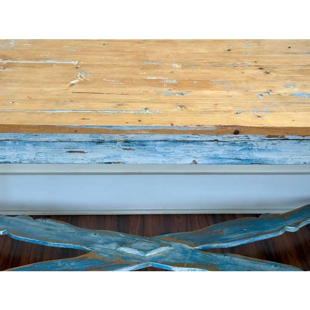 Early 20th Century Antique Belgian Painted Farmhouse Trestle Table For Sale - Image 5 of 6