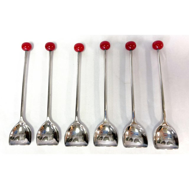1920's Art Deco Silverplate Cocktail Muddling Spoons Made in England- Set of 6 in Box For Sale In West Palm - Image 6 of 18