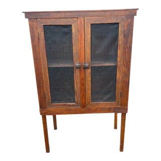 Antique Antique Arts & Crafts Mission Oak Wood Pie Safe Cupboard on Legs For Sale