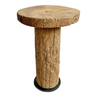 Rustic Log Round Side Table For Sale