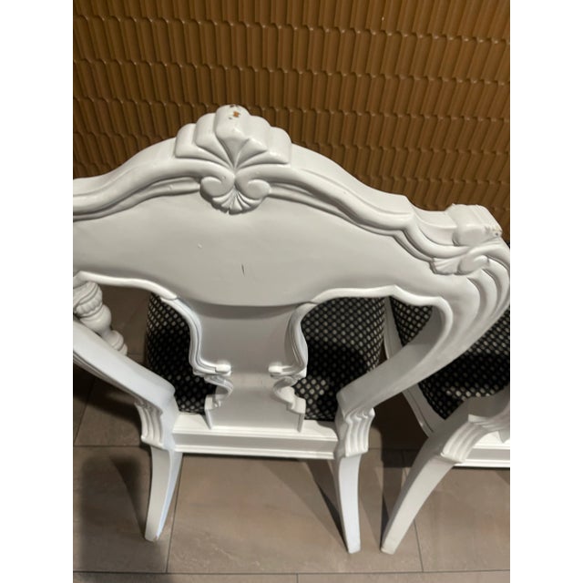1990s Late 20th Century Carved French Provincial Upholstered Painted Dining Chairs, Set of 6 For Sale - Image 5 of 12
