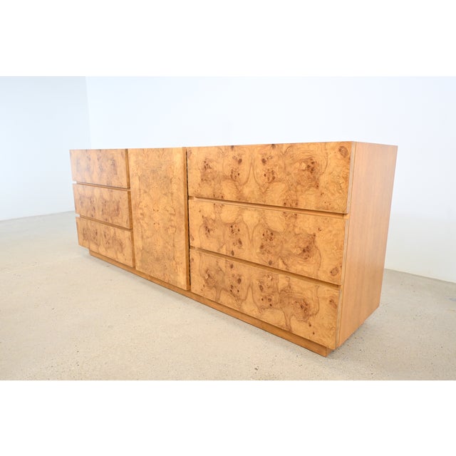 Lane Furniture Milo Baughman Style Mid-Century Modern Burl Wood Dresser or Credenza by Lane Furniture | Newly Refinished For Sale - Image 4 of 16
