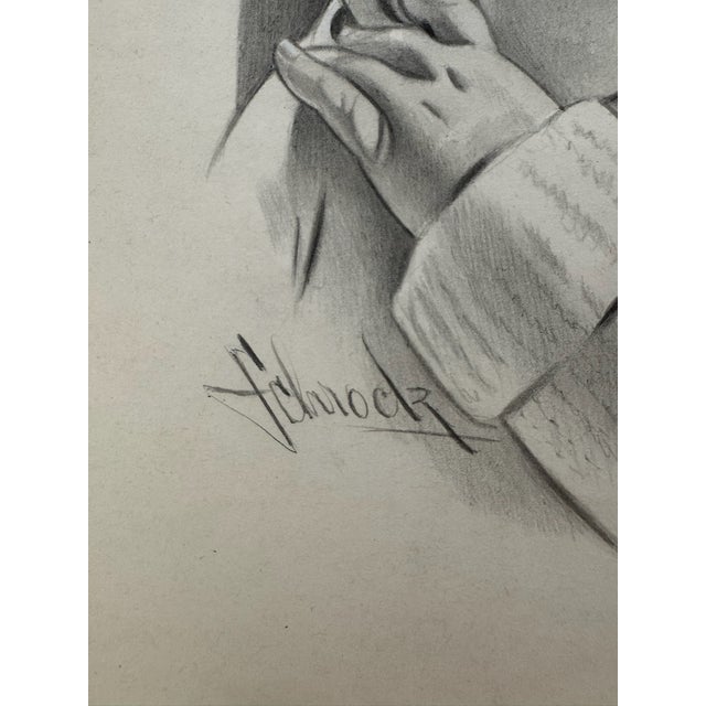 1940s 1940s Original Signed Graphite Illustration of Thoughtful Baby Portrait, 11 × 8 In. For Sale - Image 5 of 6