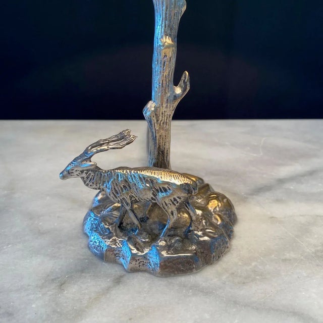 Mid-Century Modern Silver Plated Bronze Deer Fine Sculpture Table Lamp in the Manner of Valenti For Sale - Image 3 of 10