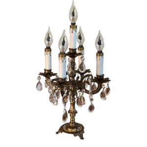 Vintage Spanish Brass & Crystal Candelabra Lamp