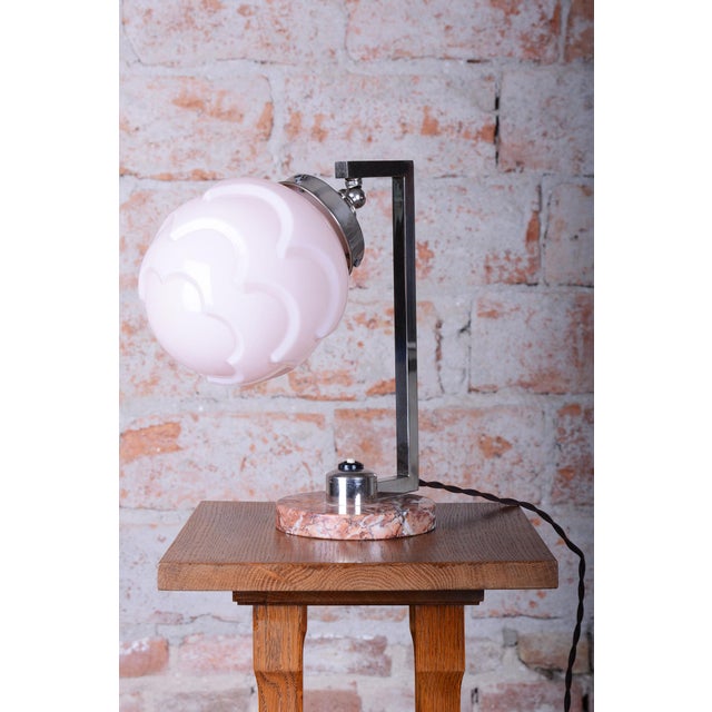 Bauhaus Table Lamp in Marble, Opaline Glass, and Chrome, France, 1920s For Sale - Image 6 of 9